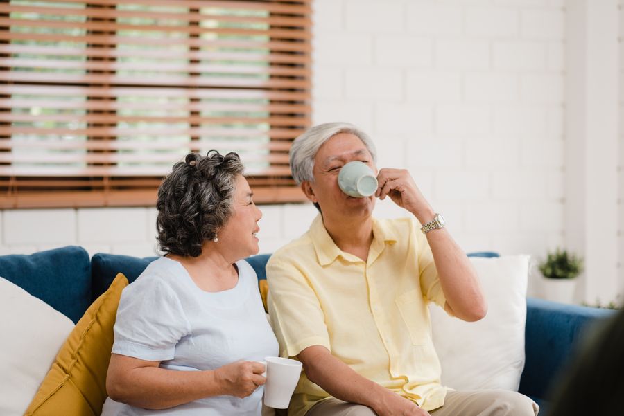 A domestic helper supporting an elderly person at home